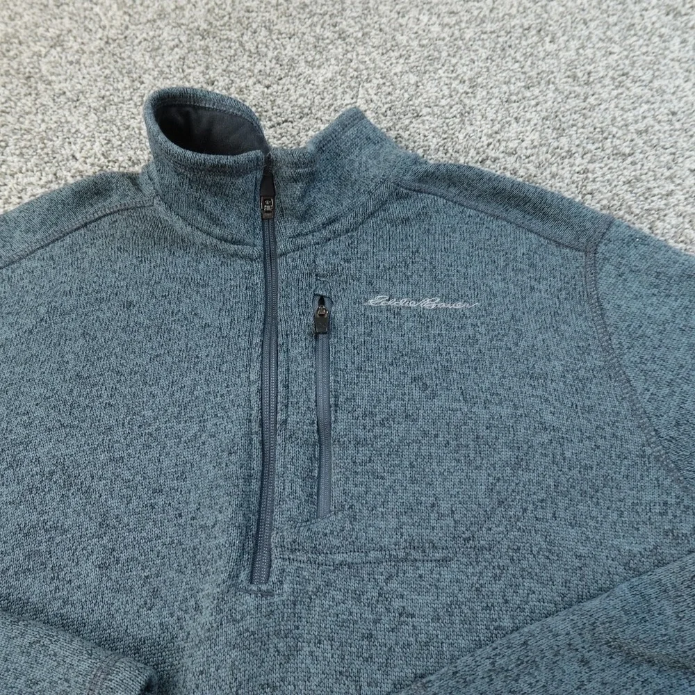 Eddie‎ Bauer Sweater Mens L Blue Fleece 1/4 Zip Mock Neck Pullover Hiking Warm